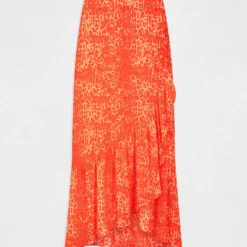 Jupe Longue Portefeuille Imprimé Léopard Orange Femme -Morgandetoi Boutique jupe longue portefeuille imprime leopard orange femme vue3 32536300938130703