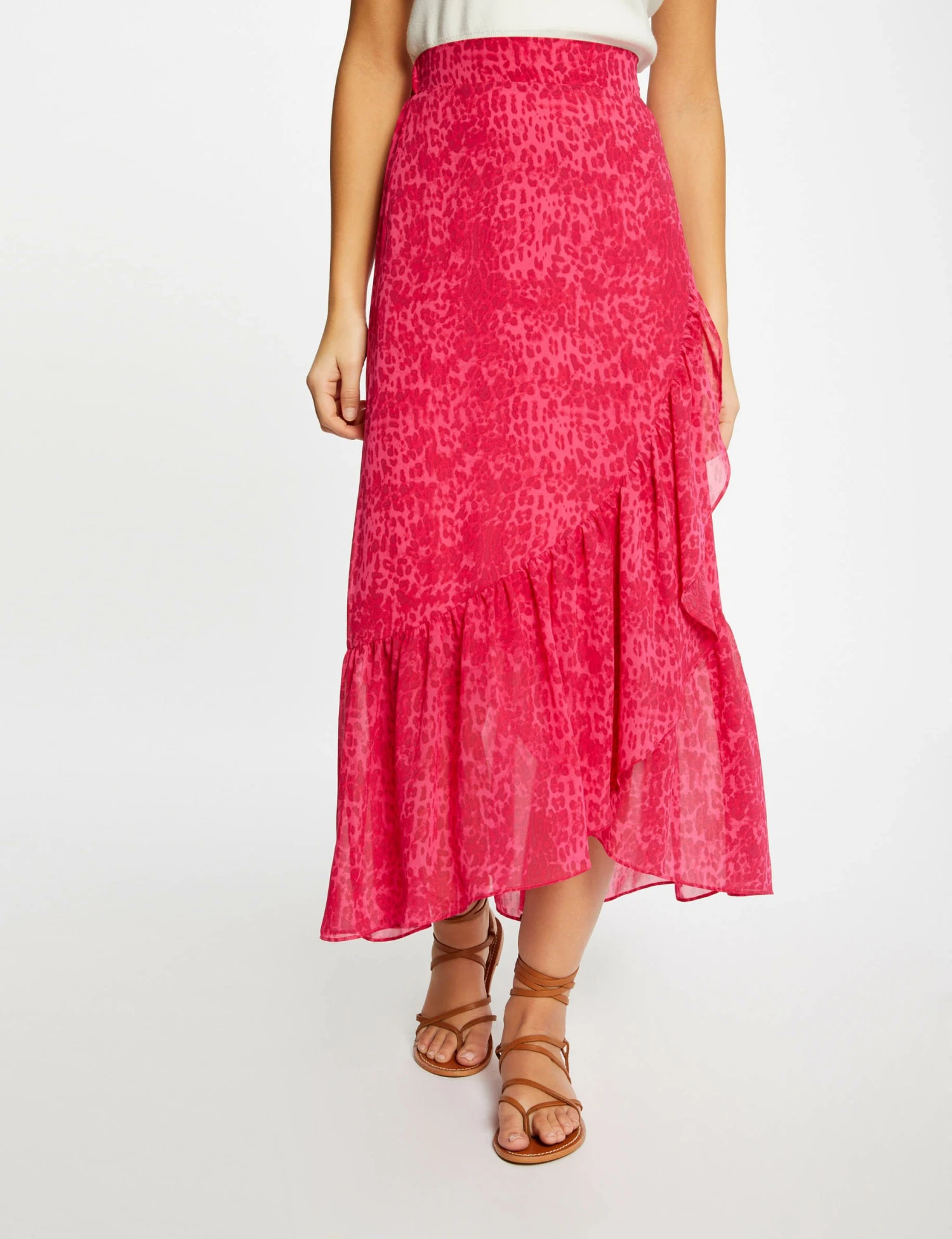 Jupe Longue Portefeuille Imprimé Léopard Rose Femme 3 Jupe Longue Portefeuille Imprimé Léopard Rose Femme – Image 3