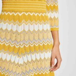 Jupe Midi Droite Tricotée à Rayures Jaune Femme -Morgandetoi Boutique jupe midi droite tricotee a rayures jaune femme vue4 32536300887330400