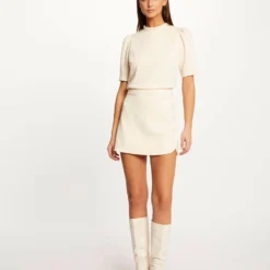 Jupe Portefeuille Aspect Matelassé Ecru Moyen Femme