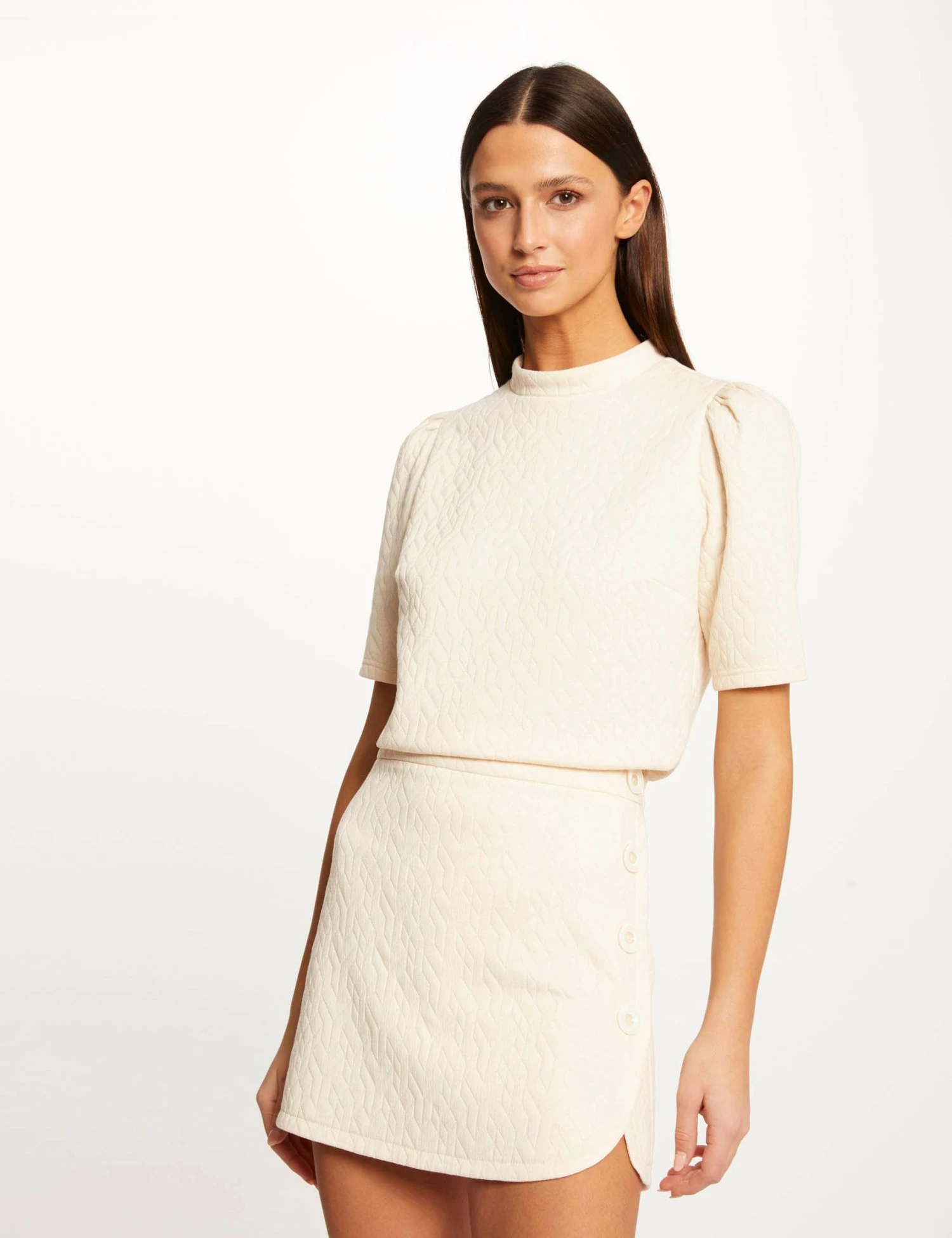 Jupe Portefeuille Aspect Matelassé Ecru Moyen Femme 4 Jupe Portefeuille Aspect Matelassé Ecru Moyen Femme – Image 4