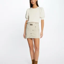 Jupe Portefeuille Avec Boutons Beige Femme