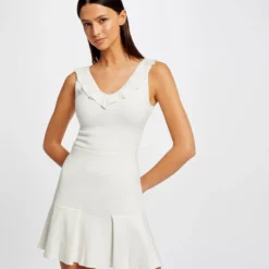 Jupe Trapèze à Volants En Tricot Ecru Femme -Morgandetoi Boutique jupe trapeze a volants en tricot ecru femme vue5 32536300944290201