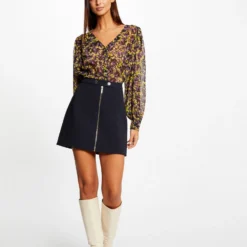 Jupe Trapèze Zippée Marine Femme