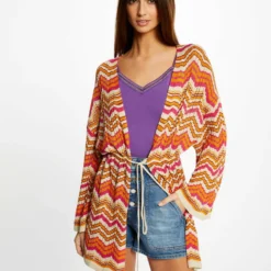 Poncho Imprimé Chevron Orange Femme