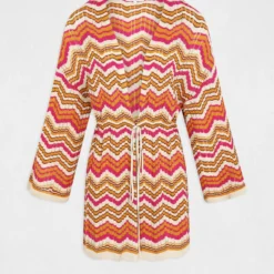 Poncho Imprimé Chevron Orange Femme -Morgandetoi Boutique poncho imprime chevron orange femme vue3 32536300938340703
