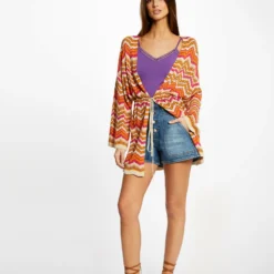 Poncho Imprimé Chevron Orange Femme -Morgandetoi Boutique poncho imprime chevron orange femme vue5 32536300938340703