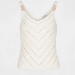 Pull Débardeur à Ornements Métalliques Ecru Femme -Morgandetoi Boutique pull debardeur a ornements metalliques ecru femme vue3 32536300898830201