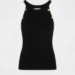 Pull Débardeur Avec Boutons Noir Femme -Morgandetoi Boutique pull debardeur avec boutons noir femme vue3 32536300943550100