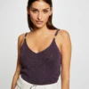 Pull Débardeur Bretelles Fines Prune Femme