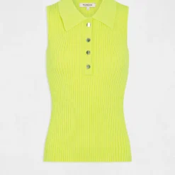 Pull Débardeur Sans Manches Col Polo Anis Femme -Morgandetoi Boutique pull debardeur sans manches col polo anis femme vue3 32536300930950604