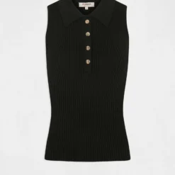 Pull Débardeur Sans Manches Col Polo Noir Femme -Morgandetoi Boutique pull debardeur sans manches col polo noir femme vue3 32536300930950100