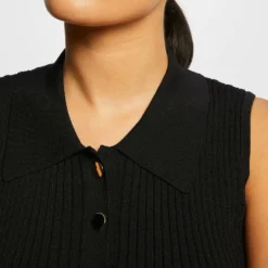 Pull Débardeur Sans Manches Col Polo Noir Femme -Morgandetoi Boutique pull debardeur sans manches col polo noir femme vue4 32536300930950100