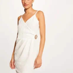 Robe Ajustée Avec Effet Drapé Ecru Femme -Morgandetoi Boutique robe ajustee avec effet drape ecru femme vue5 32536300896930201