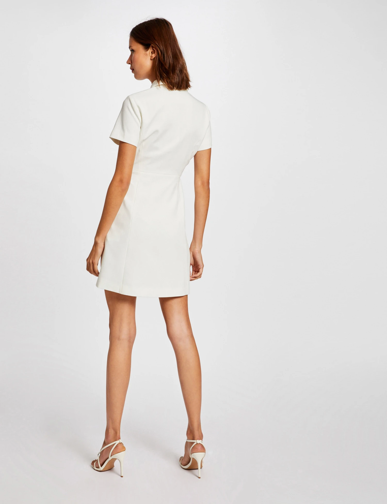 Robe Ajustée Avec Manches Courtes Ecru Femme 2 Robe Ajustée Avec Manches Courtes Ecru Femme – Image 2