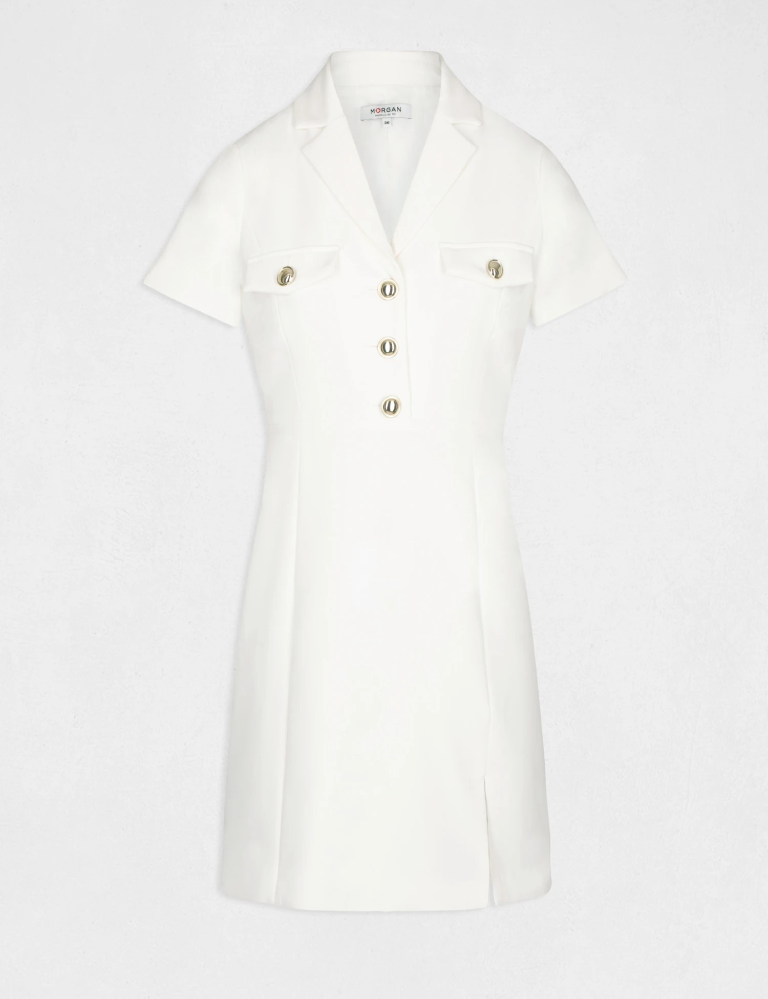 Robe Ajustée Avec Manches Courtes Ecru Femme 5 Robe Ajustée Avec Manches Courtes Ecru Femme – Image 5