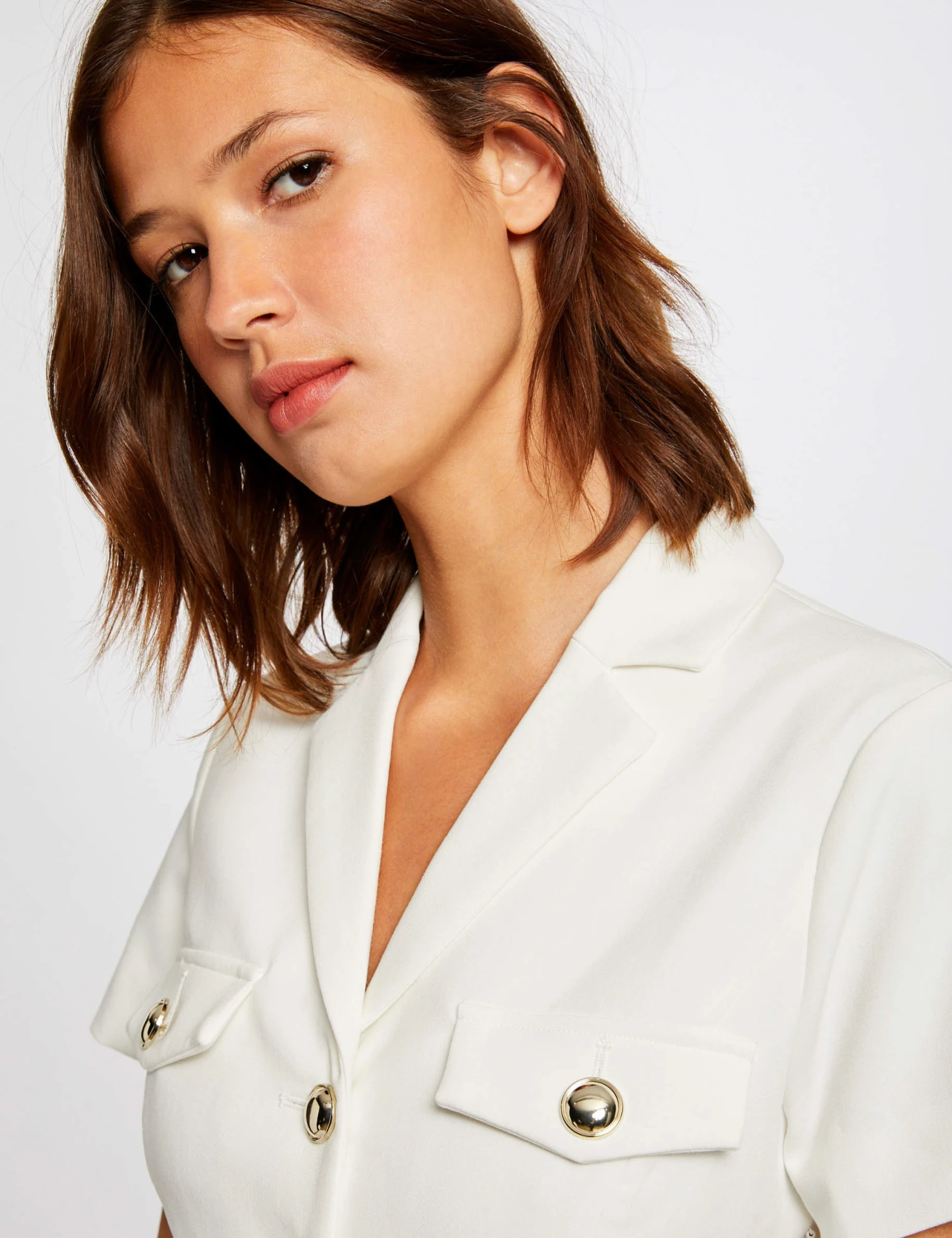 Robe Ajustée Avec Manches Courtes Ecru Femme 3 Robe Ajustée Avec Manches Courtes Ecru Femme – Image 3