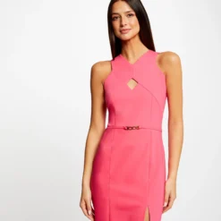Robe Ajustée Avec Ouverture Et Fente Rose Femme