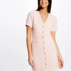 Robe Ajustée Boutonnée Rose Femme