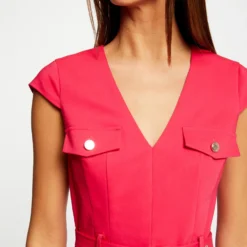 Robe Ajustée Ceinturée Avec Col En V Framboise Femme 7 Robe Ajustée Ceinturée Avec Col En V Framboise Femme -Morgandetoi Boutique robe ajustee ceinturee avec col en v framboise femme vue6 32536300931090502