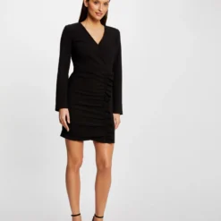 Robe Ajustée Drapée à Volants Noir Femme -Morgandetoi Boutique robe ajustee drapee a volants noir femme vue5 32536300948760100