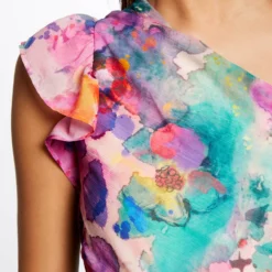 Robe Ajustée Drapée Asymétrique Imprimée Multico Femme -Morgandetoi Boutique robe ajustee drapee asymetrique imprimee multico femme vue6 32536300938650900