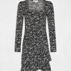 Robe Ajustée Drapée Imprimé Abstrait Noir Femme -Morgandetoi Boutique robe ajustee drapee imprime abstrait noir femme vue3 32536300941160100