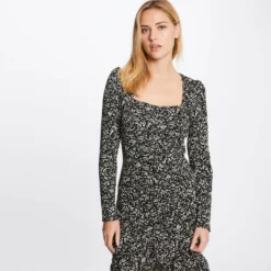Robe Ajustée Drapée Imprimé Abstrait Noir Femme -Morgandetoi Boutique robe ajustee drapee imprime abstrait noir femme vue5 32536300941160100