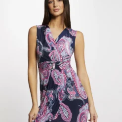 Robe Ajustée Drapée Imprimé Cachemire Marine Femme