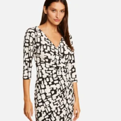 Robe Ajustée Drapée Imprimée Ecru Femme