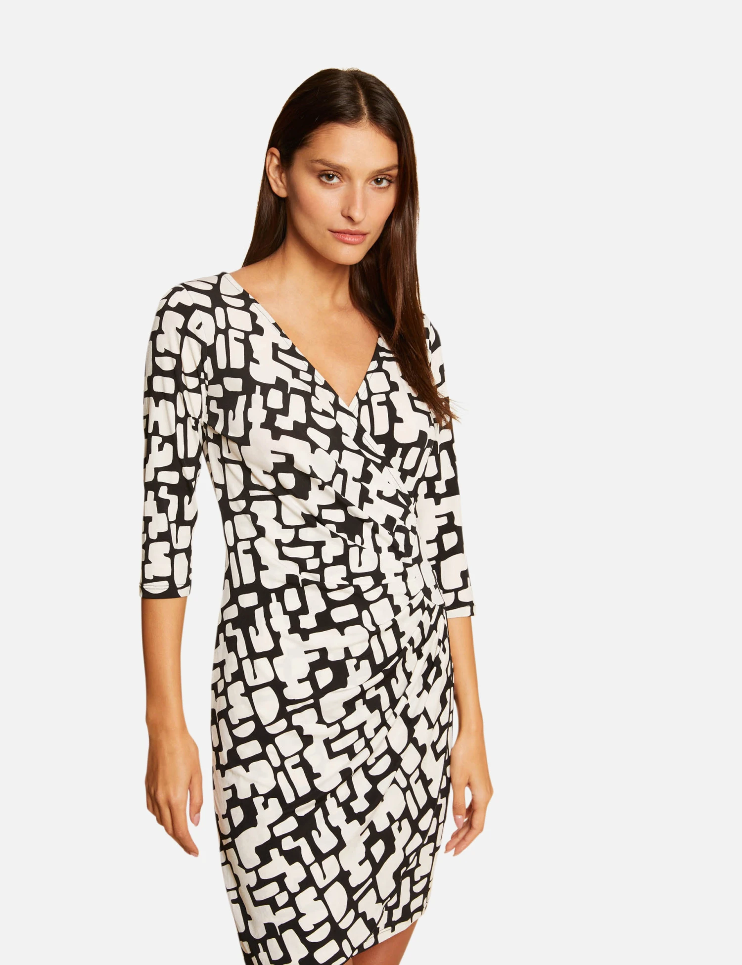 Robe Ajustée Drapée Imprimée Ecru Femme 1 Robe Ajustée Drapée Imprimée Ecru Femme