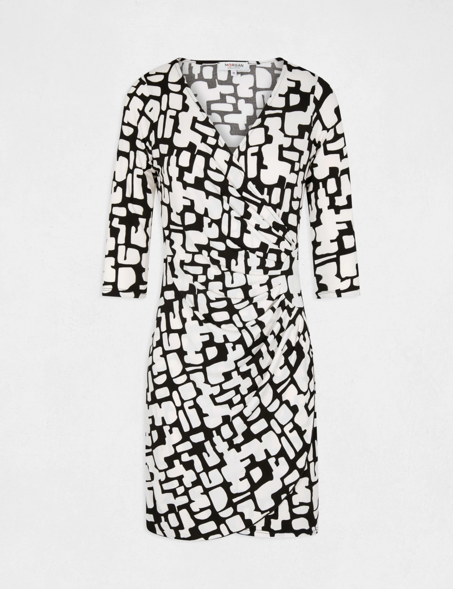 Robe Ajustée Drapée Imprimée Ecru Femme 5 Robe Ajustée Drapée Imprimée Ecru Femme – Image 5