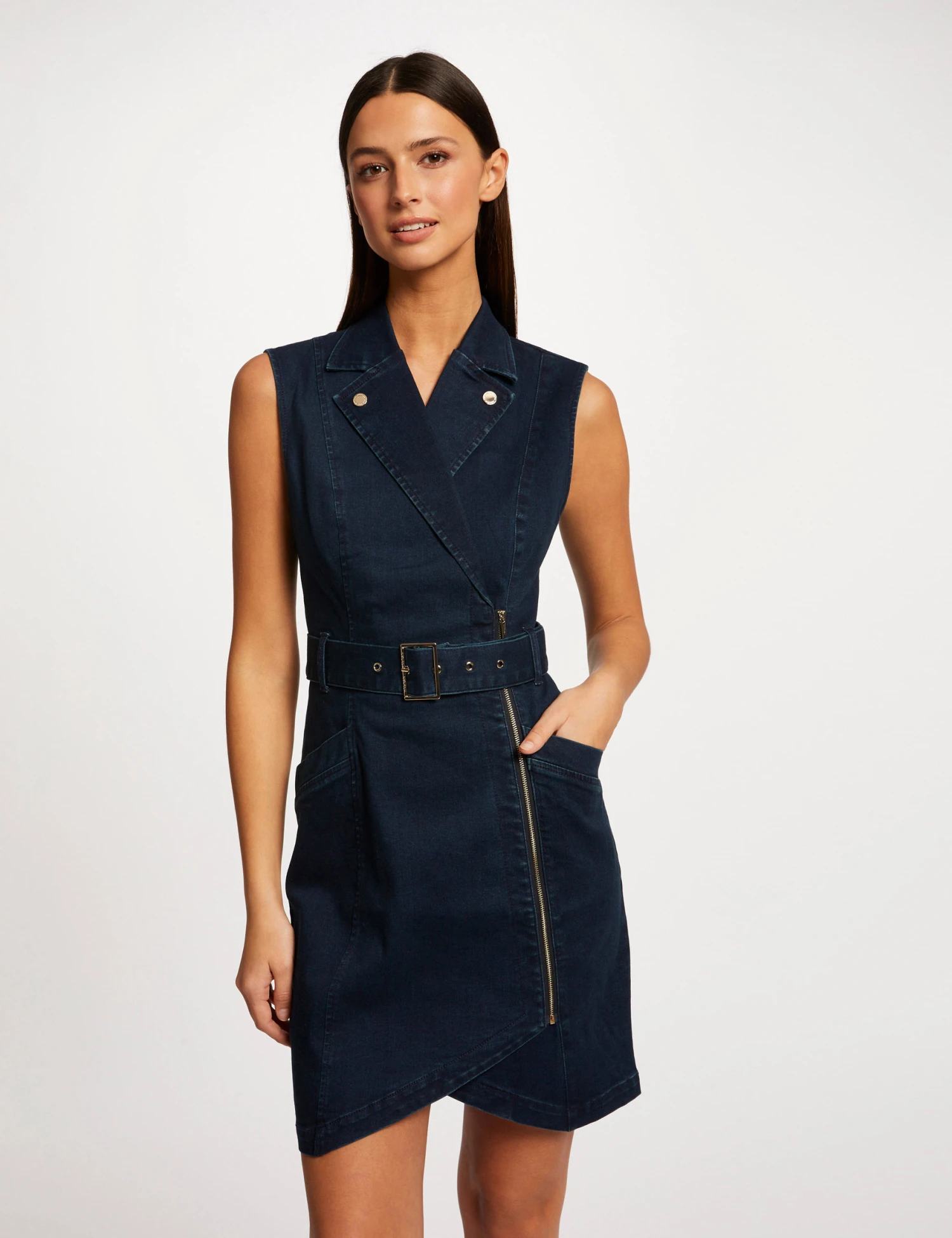 Robe Ajustée Drapée Sans Manches En Jean Jean Brut Femme 1 Robe Ajustée Drapée Sans Manches En Jean Jean Brut Femme