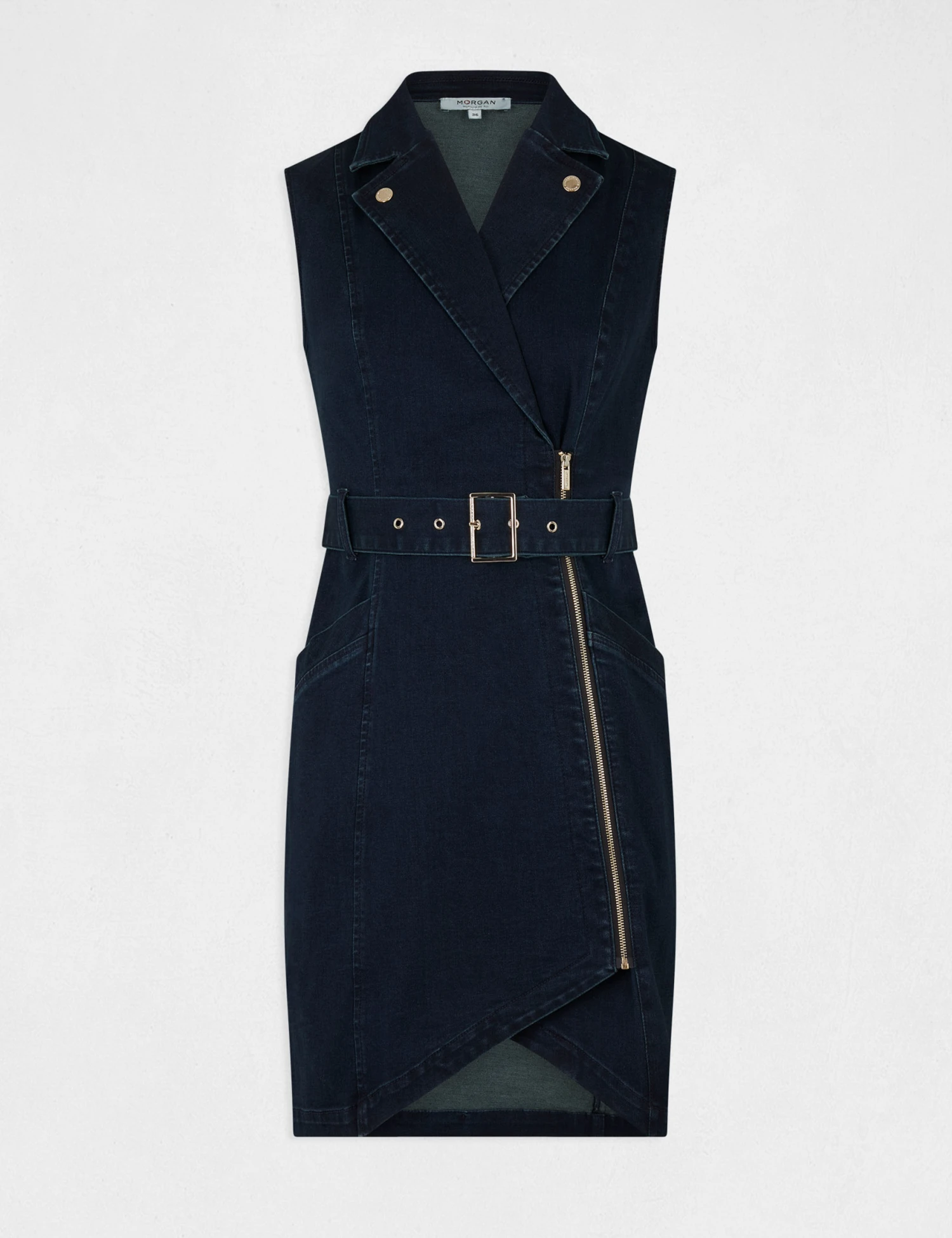 Robe Ajustée Drapée Sans Manches En Jean Jean Brut Femme 4 Robe Ajustée Drapée Sans Manches En Jean Jean Brut Femme – Image 4