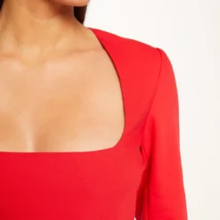 Robe Ajustée Encolure Carrée Dos Ouvert Rouge Femme -Morgandetoi Boutique robe ajustee encolure carree dos ouvert rouge femme vue4 32536300951690500