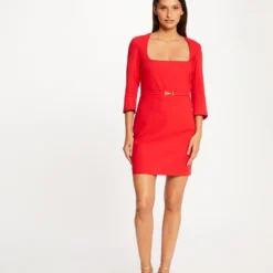 Robe Ajustée Encolure Carrée Dos Ouvert Rouge Femme -Morgandetoi Boutique robe ajustee encolure carree dos ouvert rouge femme vue5 32536300951690500