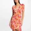 Robe Ajustée Froncée Imprimé Floral Multico Femme