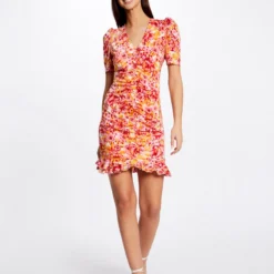 Robe Ajustée Froncée Imprimé Floral Multico Femme -Morgandetoi Boutique robe ajustee froncee imprime floral multico femme vue5 32536300945680900