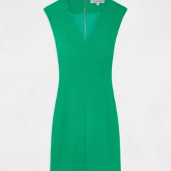 Robe Ajustée Sans Manches Col En V Vert Moyen Femme -Morgandetoi Boutique robe ajustee sans manches col en v vert moyen femme vue3 32536300931790608