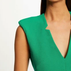 Robe Ajustée Sans Manches Col En V Vert Moyen Femme -Morgandetoi Boutique robe ajustee sans manches col en v vert moyen femme vue6 32536300931790608