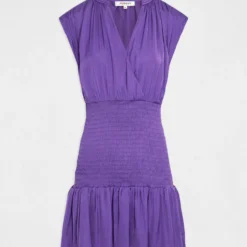 Robe Ajustée Smockée Satin Sans Manches Violet Femme 10 Robe Ajustée Smockée Satin Sans Manches Violet Femme -Morgandetoi Boutique robe ajustee smockee satin sans manches violet femme vue3 32536300950710310
