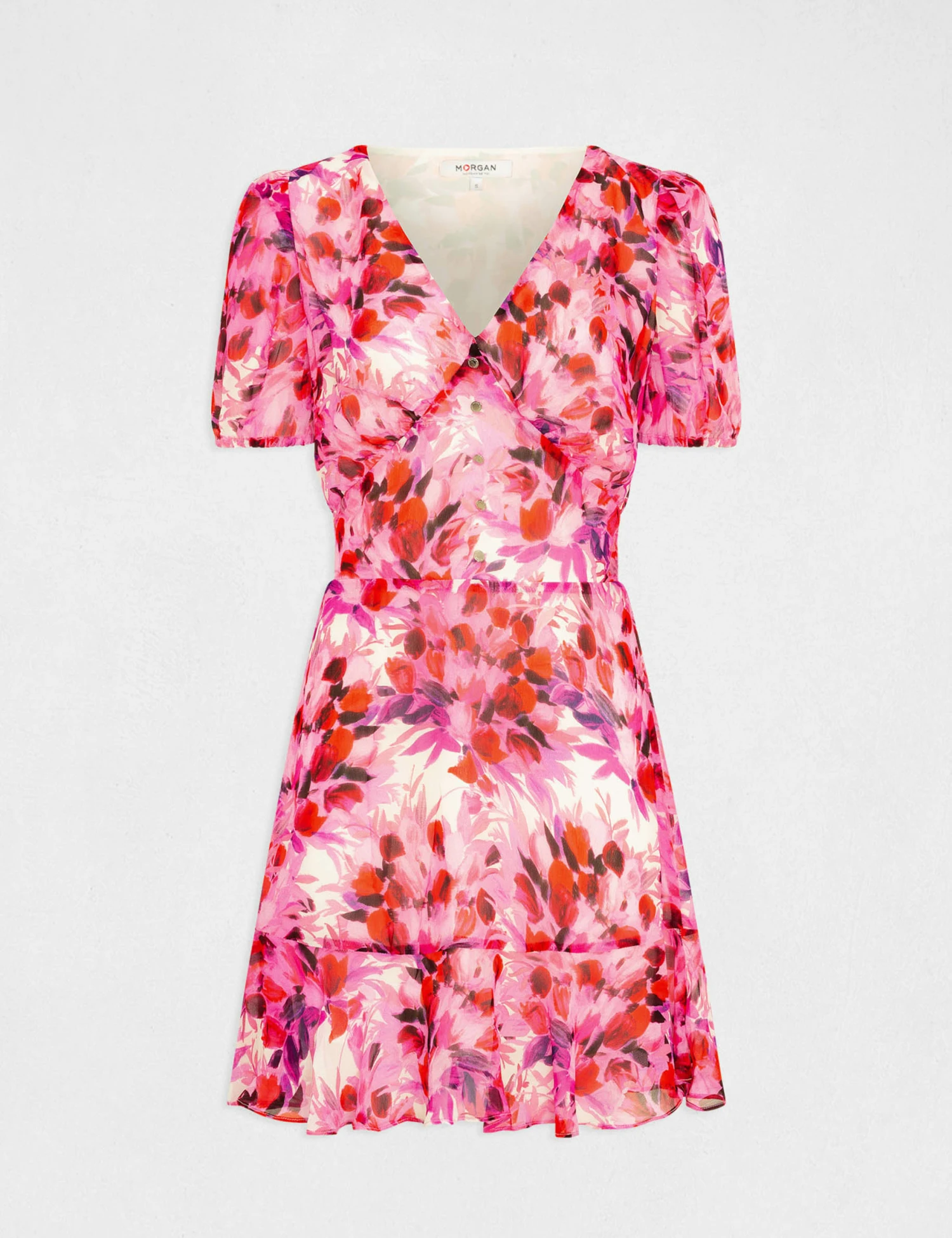 Robe Cintrée Col En V Imprimé Floral Multico Femme 5 Robe Cintrée Col En V Imprimé Floral Multico Femme – Image 5