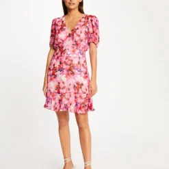 Robe Cintrée Col En V Imprimé Floral Multico Femme 9 Robe Cintrée Col En V Imprimé Floral Multico Femme -Morgandetoi Boutique robe cintree col en v imprime floral multico femme vue5 32536300951350900
