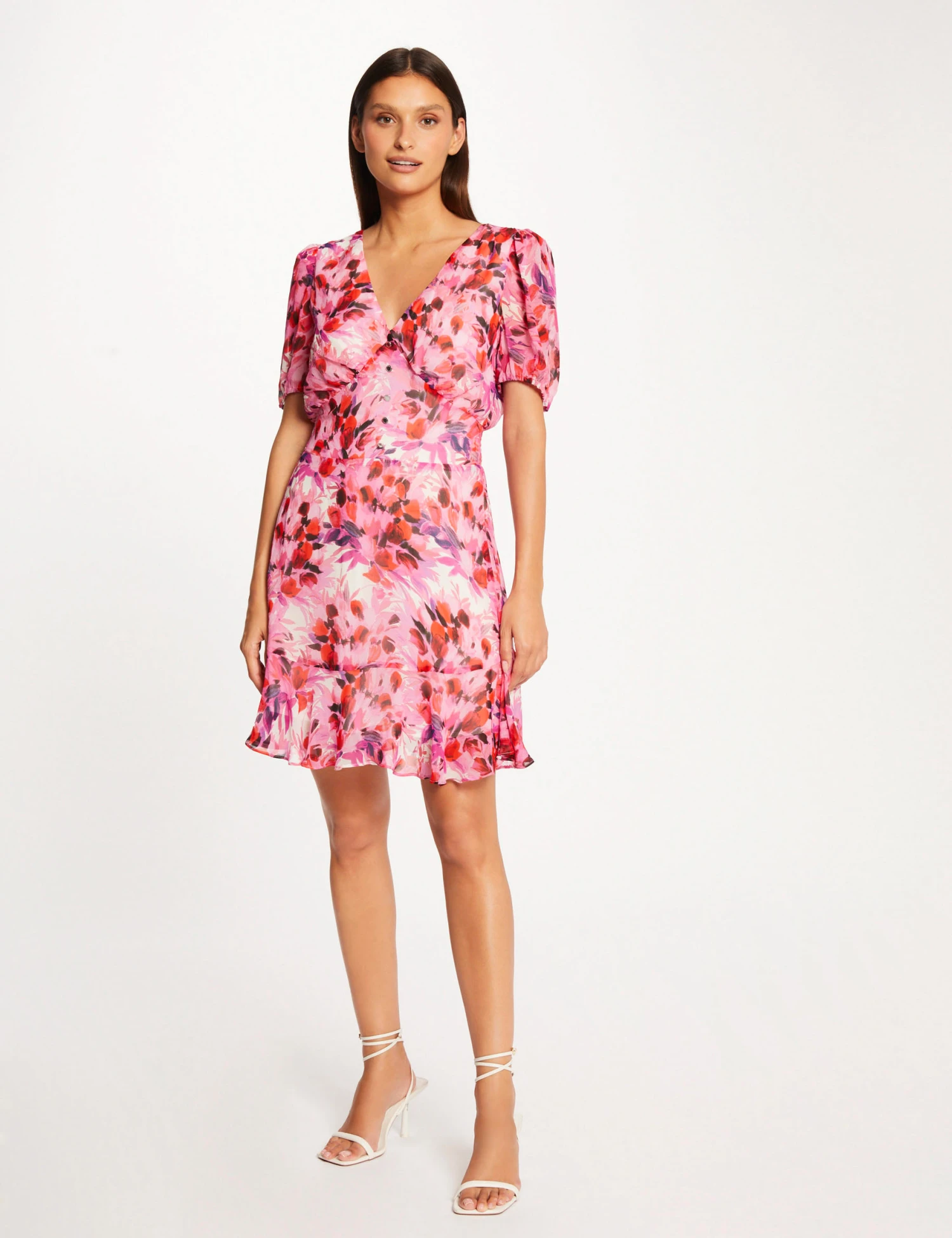Robe Cintrée Col En V Imprimé Floral Multico Femme 4 Robe Cintrée Col En V Imprimé Floral Multico Femme – Image 4