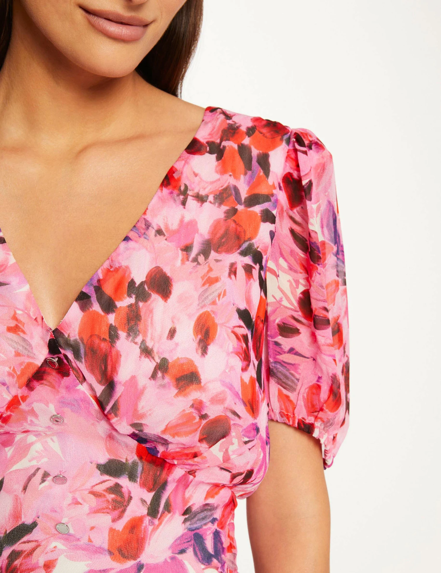 Robe Cintrée Col En V Imprimé Floral Multico Femme 3 Robe Cintrée Col En V Imprimé Floral Multico Femme – Image 3