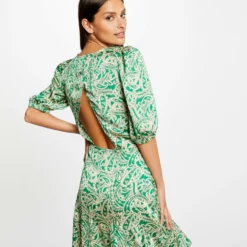 Robe Cintrée Dos Ouvert Satin Imprimée Multico Femme