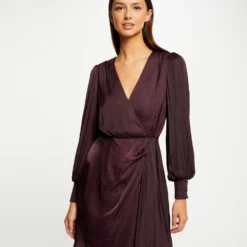 Robe Cintrée Drapée Satin Prune Femme -Morgandetoi Boutique robe cintree drapee satin prune femme vue5 32536300949160505