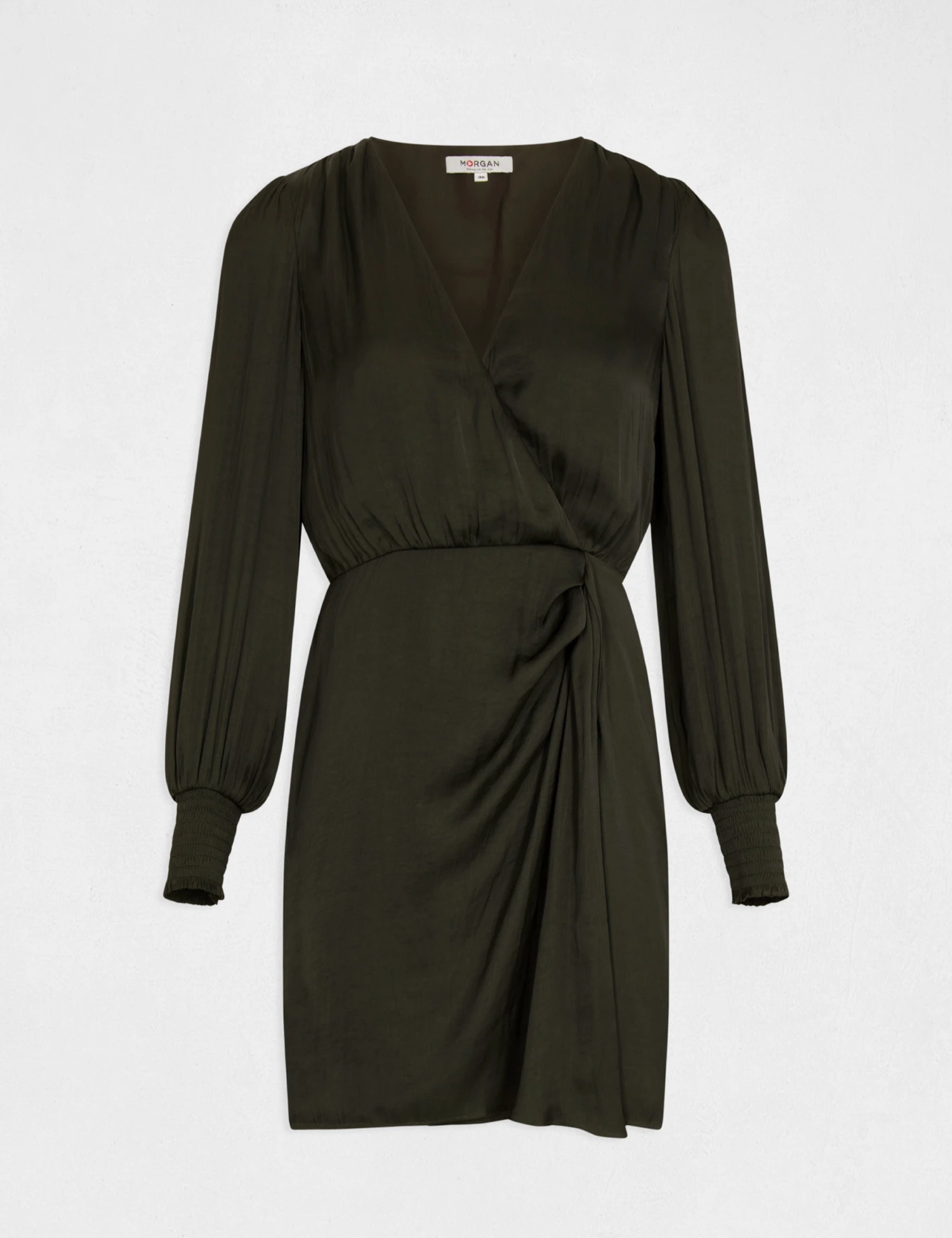 Robe Cintrée Drapée Satin Vert Fonce Femme 4 Robe Cintrée Drapée Satin Vert Fonce Femme – Image 4