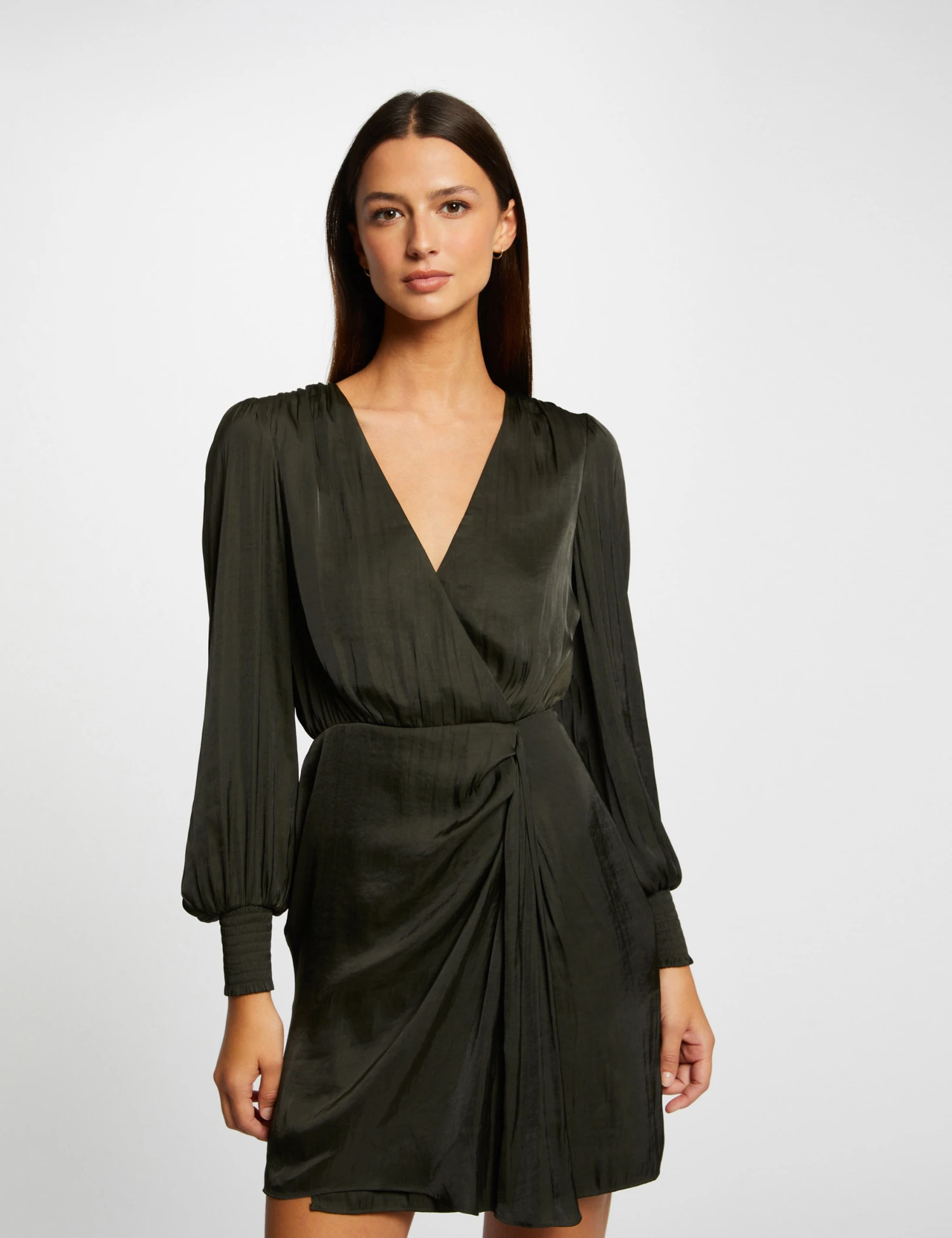 Robe Cintrée Drapée Satin Vert Fonce Femme 3 Robe Cintrée Drapée Satin Vert Fonce Femme – Image 3