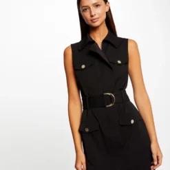 Robe Cintrée Zippée Ceinturée Noir Femme
